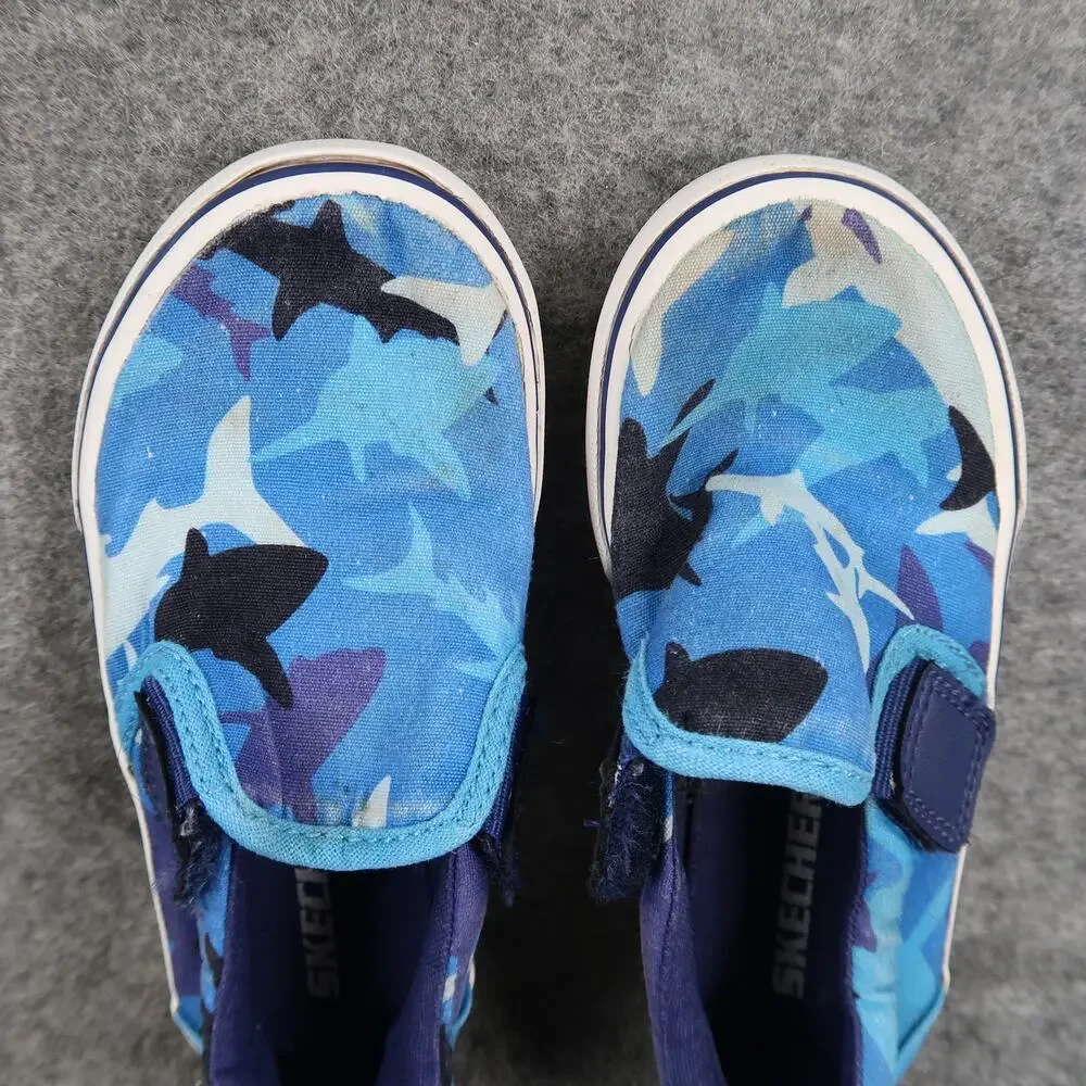 Skechers Shoes Kids Toddler 8 Sneakers Slip On Camo Sharks Blue Trainer Casual
